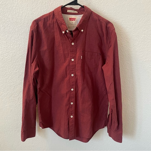 Levi’s Slim Fit Maroon Burgundy Red Button Down Shirt - Picture 1 of 4